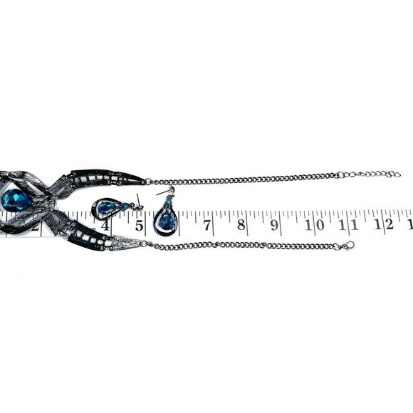 NEW Aqua Blue Rhinestone Turquoise Enamel Necklace Earrings Set Lot F024 - Picture 4 of 5